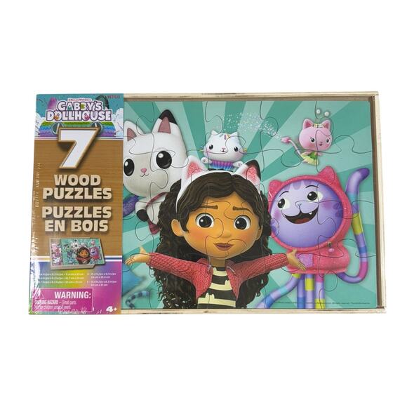 Spin Master | Games | Gabbys Dollhouse 7 Wood Puzzles In Wooden Storage ...